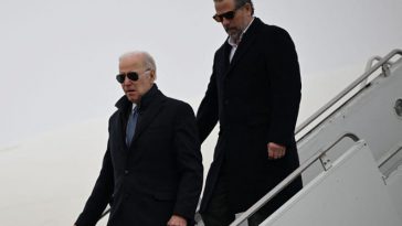 President Joe Biden and son Hunter Biden arrive  in Syracuse, N.Y., on Feb. 4, 2023.