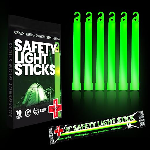10 Ultra Bright Green Glow Sticks - Individual Packed With Lanyard - For Camping, Emergency Survival - Glow Lights For Blackouts, Hurricane And Storms- 6 Inch Chem Light Sticks With 12 Hour Duration