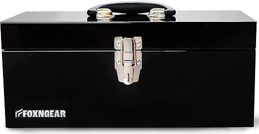 16&Quot; Portable Steel Heavy-Duty Tool Box 18-Gauge With Metal Latch And Handle Black
