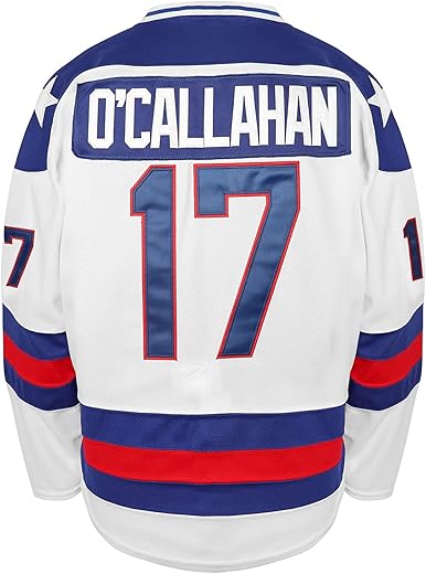 1980 Olympic Team Hockey 17 Jack O'Callahan 21 Mike Eruzione 30 Jim Craig Miracle On Ice Hockey Jersey (17 Jack O'Callahan White, X-Large)
