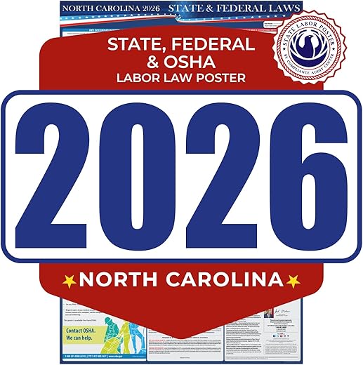 2024 North Carolina State And Federal Labor Laws Poster - Osha Workplace Compliant Includes Flsa Fmla And Eeoc Updates - All In One Required Compliance Posting 24&Quot; X 36&Quot; - Laminated (English)