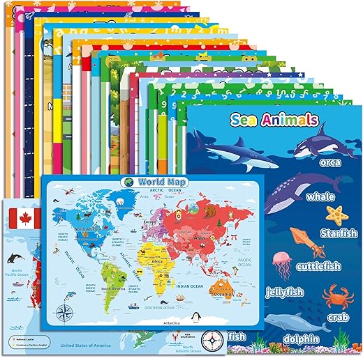 23 Educational Preschool Posters For Toddlers And Kids, Learning Charts For Pre-K, Map Of Canada Kindergarten,Classrooms,Nursery,Homeschool Supplies,Teach Alphabet Numbers