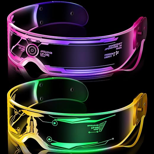 2 Pairs Led Visor Glasses 7 Colors Futuristic Glasses 4 Modes Light Up Glasses Honeycomb Luminous Glasses For Adults (Stylish Style)