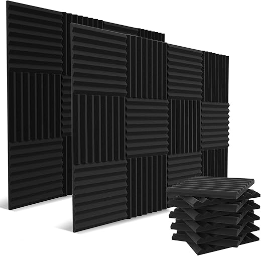 52 Pack Acoustic Panels 1 X 12 X 12 Inches - Acoustic Foam - High Density- Soundproof Studio Wedges - Charcoal