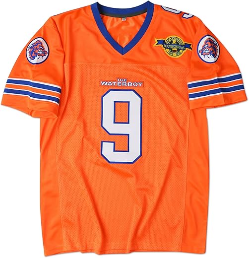90S Football Jersey For Party,Bobby Boucher #9 The Waterboy Sandler 50Th Anniversary Movie Football Jersey (Orange, 3X-Large)