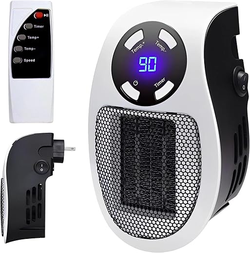 Alpha Heater Small Plug In Heater | Portable Electric Space Heater Indoor With Led Display | Energy Efficient 500W Wall Outlet Heater | Adjustable Thermostat, Timer, Safe, Quick Heating