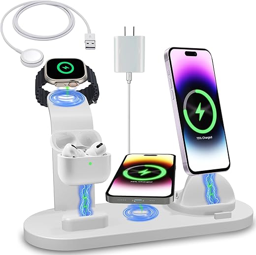 Apple 4 In 1 Wireless Charging Station For Iphone 15/15 Pro Max/15 Plus Iphone 14/13/12/11 Series, Air Pods Pro, Watch Charging For Iwatch Series 9/8/7/6/Se, With Adapter &Amp; Iwatch Charging Cable