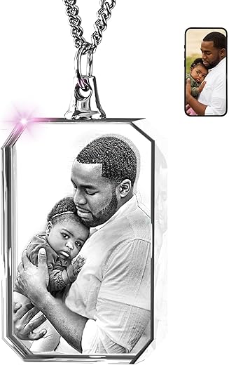 Artpix 3D Crystal Photo Necklace Rectangle, Christmas Gifts For Mom, Dad, Men, Women, Xmas Gifts For Grandma, Grandpa, Great Personalized Gifts With Your Own Photo, 3D Photo Crystal, Custom 3D Picture, 3D Crystal Gift, Customized Crystal Necklace
