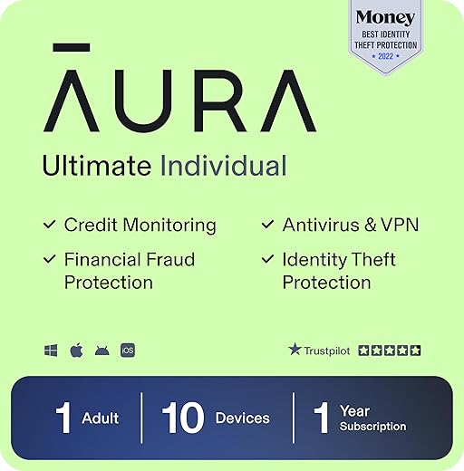 Aura Ultimate Online Safety Suite | Internet Security &Amp; Identity Protection Software | Antivirus, Vpn, Password Manager, Dark Web Monitoring | Individual Plan, 1 Year Prepaid Subscription [Online Code]