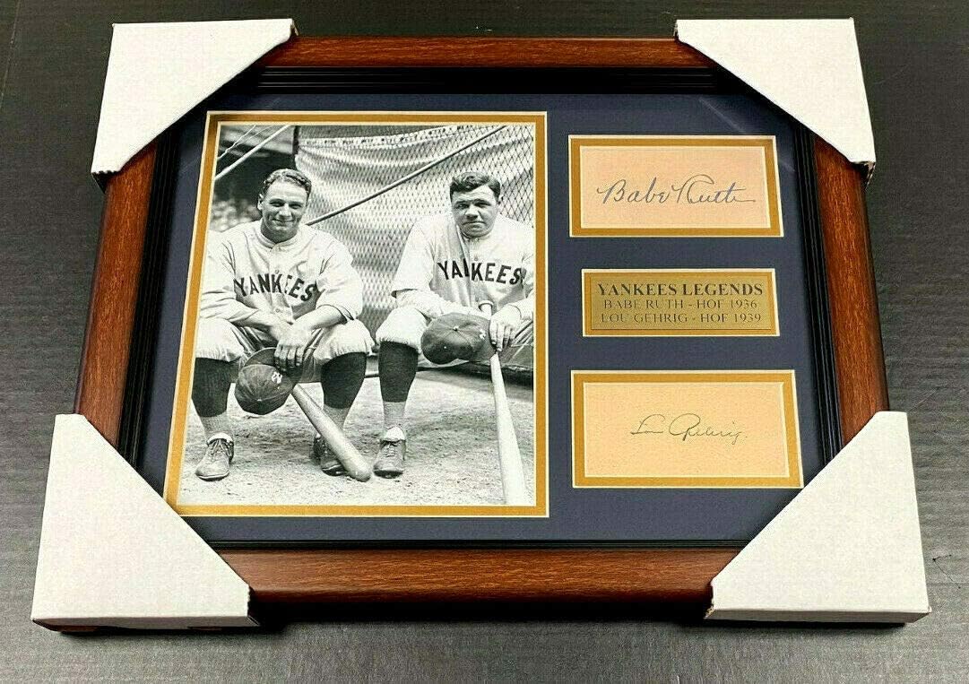 Babe Ruth Lou Gehrig Autographed Cut Signature Reprint Framed 8X10 Photo Yankees
