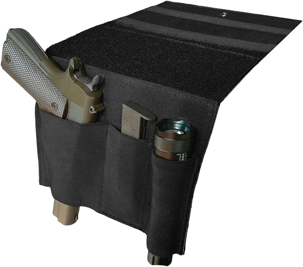 Bedside Holster, Pistol Holster, Bed Side Holster, Under Mattress Handgun Holster, Tactical Gun Holster With Flashlight Loop Holder Black