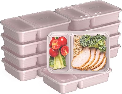 Bentgo® 20-Piece Lightweight, Durable, Reusable Bpa-Free 2-Compartment Containers - Microwave, Freezer, Dishwasher Safe - Blush Pink