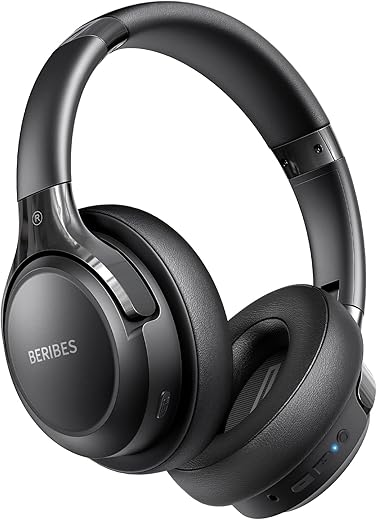 Beribes Bluetooth Headphones Over Ear, 65H Playtime And 6 Eq Music Modes Wireless Headphones With Microphone, Hifi Stereo Foldable Lightweight Headset, Deep Bass For Home Office Cellphone Pc Ect.