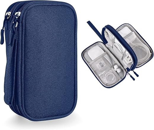 Bevegekos Small Electronics Carrying Case Bag, Travel Gadgets Organizer Pouch For Tech &Amp; Accessories (Small, Navy Blue)
