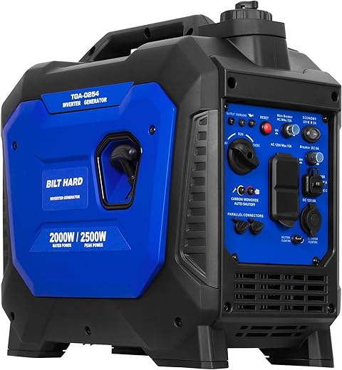 Bilt Hard Generator 2500 Watt, Quiet Inverter Generator Portable 80Cc 4 Stroke Engine, 120V Ac Duplex Receptacle And 12V Dc Output, Outdoor Generators For Home Backup Use And Rv Ready