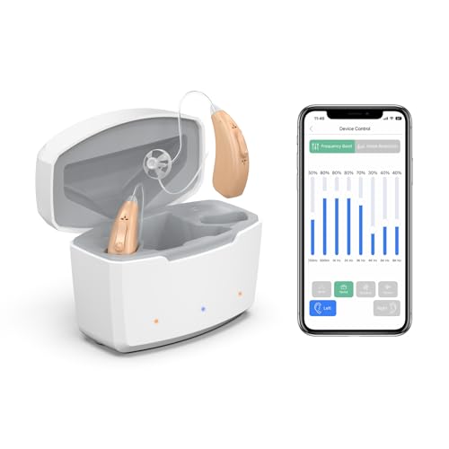 Bluetooth Hearing Aids For Seniors Severe Hearing Loss With Smart App Control, Earrck 16-Channels Hearing Aid With Adjustable Frequency And 4 Noise Cancelling Program, Dual Micphone (Beige)