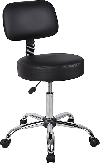 Boss Office Products Be Well Medical Spa Stool With Back In Vinyl, Black