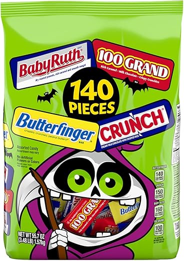 Butterfinger Crunch Baby Ruth And 100 Grand Candy Variety Pack Assorted Mini And Fun Size Chocolate Bars Trick Or Treat Candy, 0.4 Oz. (Pack Of 140)