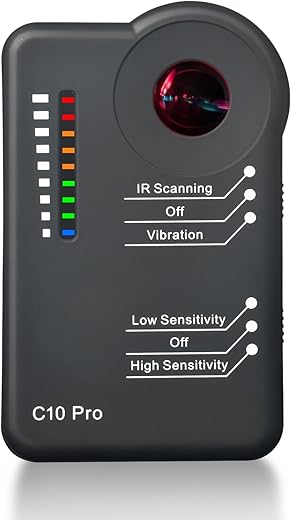 Camera Detector C10 Pro – Professional Bug Rf Detector Hidden Camera Finder Anti Spy Sweeper Gps Tracker Listening Device Cell Phone Scanner Indoor Outdoor For Home Office Car Travel Hotel Airbnb