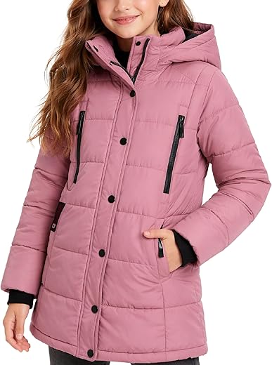 Canada Weather Gear Girls’ Winter Coat – Stadium Length Quilted Puffer Parka Jacket (4-16), Size 7-8, Mystic Lake