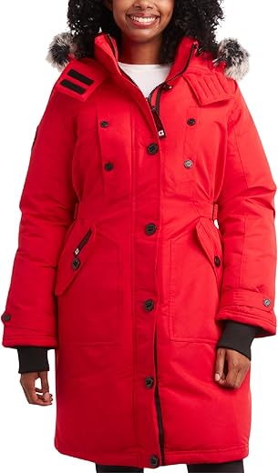 Canada Weather Gear Women'S Winter Coat - Stadium Parka Jacket, Fur Trim Hood (S-3Xl), Size Medium, Red Apple