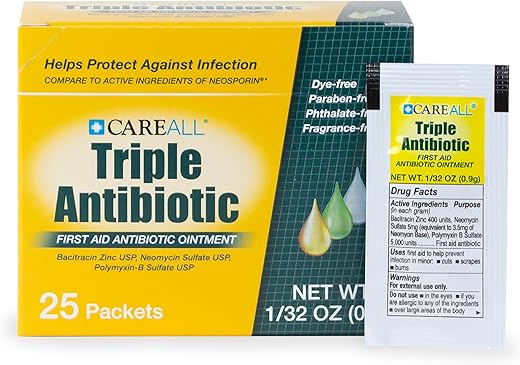 Careall® Triple Antibiotic Ointment 0.9Gr (25 Pack) Foil Packet, First Aid Ointment For Minor Scratches And Wounds And Prevents Infection, Compare To The Active Ingredients Of Leading Brand.