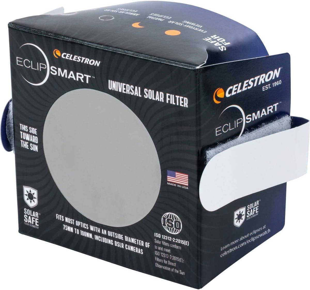 Celestron – Eclipsmart Safe Solar Eclipse Filter, Ultraviolet – Meets Iso 12312-2:2015(E) Standards – Works With Your Telescope, Spotting Scope/Dslr Camera-Observe/Photograph Eclipses/Sunspots Safely