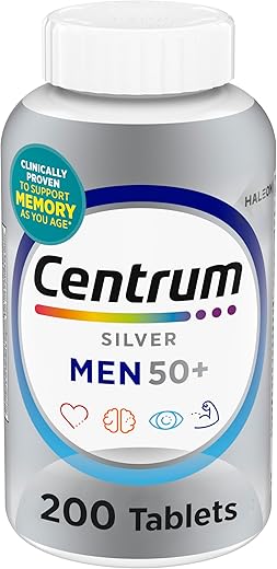 Centrum Silver Multivitamin For Men 50 Plus, Multimineral Supplement, Vitamin D3, B-Vitamins And Zinc, Gluten Free, Non-Gmo Ingredients, Supports Memory And Cognition In Older Adults Tablet - 200 Ct