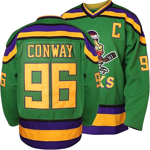 Charlie Conway #96 Mighty Ducks Adam Banks #99 Movie Ice Hockey Jersey (96 Green, Small)