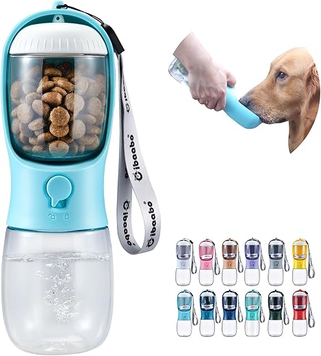 Cibaabo Dog Water Bottle With Food Container, Travel Puppy Water Bowl, Portable Pet Dispenser, Dog Stuff Accessories Items, Puppy Essentials Necessities For Yorkie Chihuahua Cat Walking And Hiking