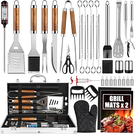 Cifaisi Bbq Grill Utensils Set For Camping/Backyard, 38Pcs Stainless Steel Grill Tools Grilling Accessories With Barbecue Mats, Aluminum Case, Thermometer For Men Women