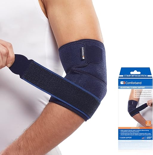 Comforband Adjustable Elbow Support For Epicondylitis, Tennis Elbow, Golfer’s Elbow, Bursitis, Elbow Sprains, Strains, Tendonitis, Arthritis, Sports Injury Recovery - Elbow Pain Relief - One Size Fits Most