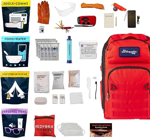 Complete Earthquake Bag - Emergency Kit For Earthquakes, Hurricanes, Wildfires, Floods + Other Disasters (2 Person, 3 Days)