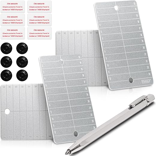 Condold Steel Bitcoin Wallet Kit Includes 4 Pieces Crypto Seed Storage Steel Plates And 1 Pieces Engraving Pen For Private Keys Supports Up To 24 Words With Uniquely Labeled And Button (2 Set)