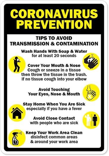 Covid-19 Notice Sign - Prevention Tips To Avoid Transmission | Peel And Stick Wall Graphic | Protect Your Business, Class Room, Office &Amp; Interior Surroundings | Made In The Usa