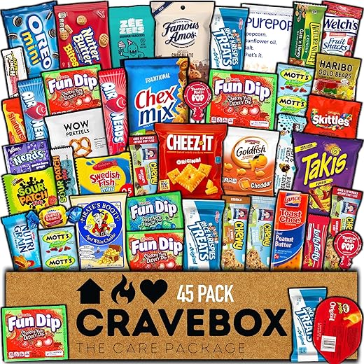Cravebox Snack Box (50 Count) Valentines Variety Pack Care Package Gift Basket Adult Kid Guy Girl Women Men Birthday College Student Office School