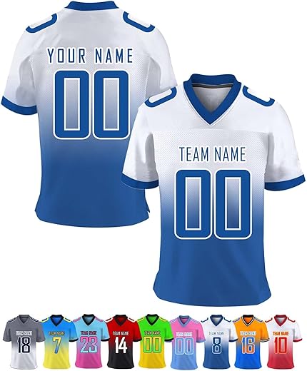 Custom Football Jersey Personalized Team Name Number Practice Jerseys Customized Football Shirt For Men Youth Women Kids, Blue