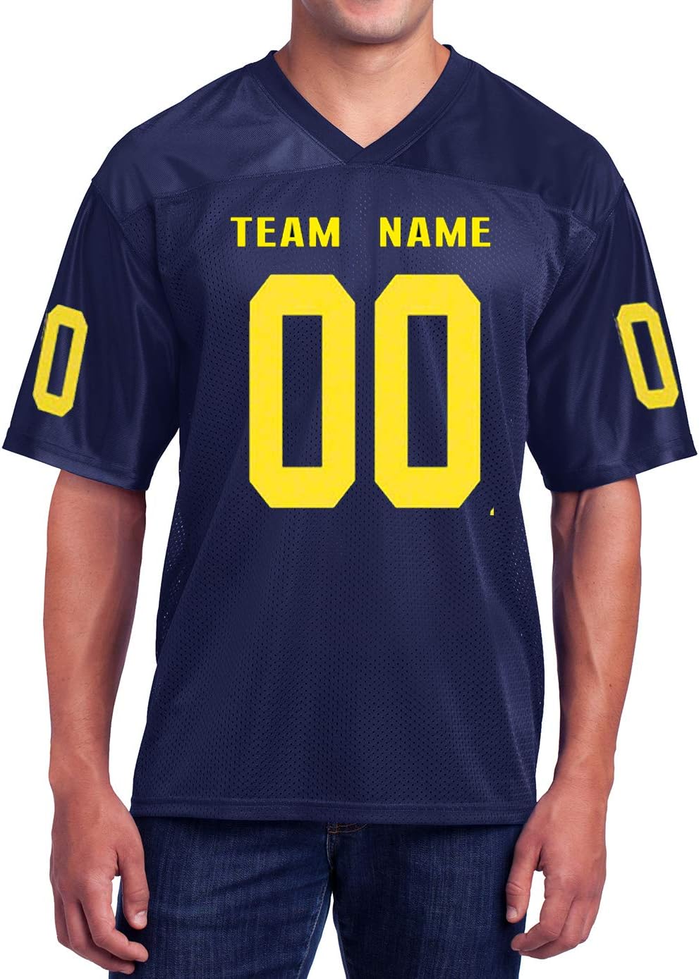 Custom Football Replica Team Jersey (X-Large, Navy - Maize Yellow Font)