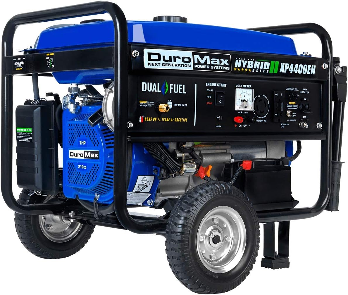 Duromax Xp4400Eh Dual Fuel Portable Generator-4400 Watt Gas Or Propane Powered Electric Start-Camping &Amp; Rv Ready, 50 State Approved, Blue And Black