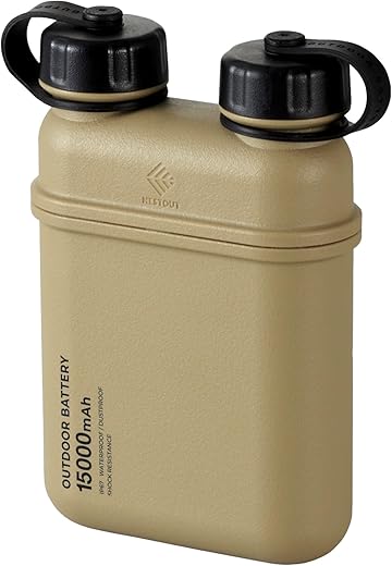 Elecom Nestout Portable Charger, 15000Mah Outdoor Battery Power Bank, 32W Usb-C Fast Charging Pd, Waterproof Ip67, Durable Shockproof, Battery Pack For Smartphone Tablet Hiking Travel Camping - Beige