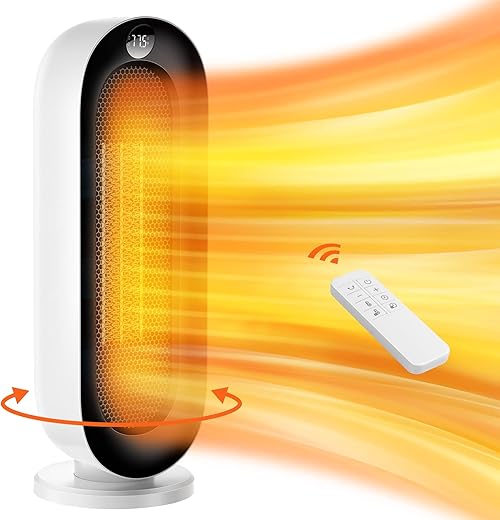 Electric Space Heaters For Indoor Use – Ilake 70° Oscillating Space Heater With Remote &Amp; Thermostat, Digital Display, 12H Timer, 1500W Energy Efficient, Small Space Heater For Office Bedroom Gift