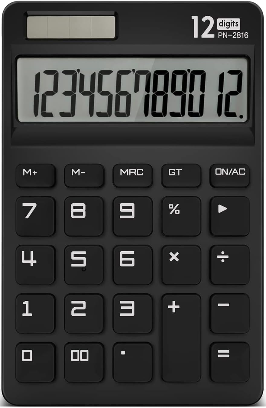 Eoocoo Basic Standard Calculator 12 Digit Desktop Calculator With Large Lcd Display For Office, School, Home &Amp; Business Use, Modern Design (Medium Black)