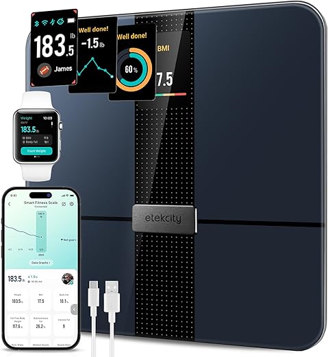 Etekcity Fsa Hsa Store Eligible Smart Scale For Body Weight Fat, Digital Bathroom Weighing Machine For Accurate Bmi Muscle Mass Composition, Home Use Apple Health Compatible Fitness Equipment