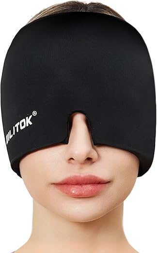 Exquislife Migraine Headache Relief Cap, Gel Ice Head Wrap, Hot And Cold Therapy, Headache Eyes Mask For Sinus, Puffy Eyes, Tension And Stress Relief (Black)