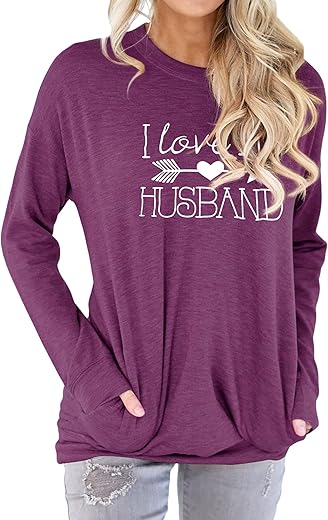 Femle Womens I Love My Husband T-Shirts Funny Wife Life Sweatshirts Heart Graphic Tees Hoodies