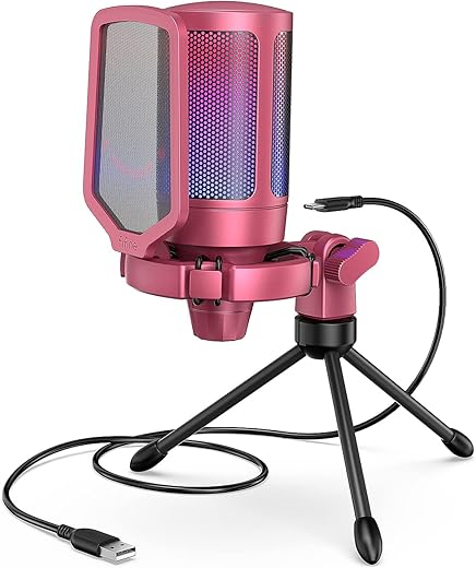 Fifine Ampligame Pc Gaming Streaming Usb Microphone, Rgb Desktop Microphone For Computer/Mac/Ps4/Ps5, Podcast, Recording, Tiktok, Game Chat, Condenser Mic With Pop Filter, Shock Mount - Red