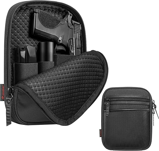 Finpac Concealed Carry Gun Pouch, Soft Pistol Case Fanny Pack Waist Belt Firearm Bag With Holster For Compact And Subcompact Handgun, Air Gun, Men, Women (Black)