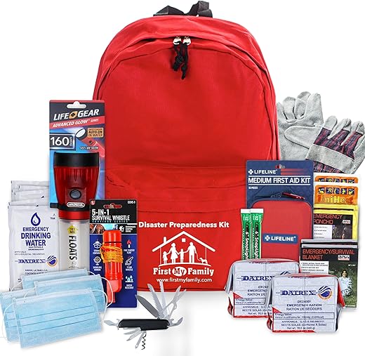 First My Family All-In-One Premium 2-Person Emergency Survival Kit | Hurricane &Amp; Earthquake Preparedness Supplies | Disaster Backpack With 72-Hour Survival Gear, First Aid, And More