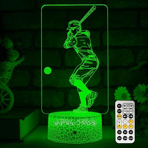 Flyonsea Baseball Light,Baseball Bedside Lamp 7 Colors Change + Remote Control With Timer Night Light Optical Illusion Lamps For Gift Ideas For Boys Or Kids