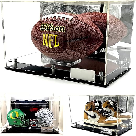 Football, Rugby Ball, Mini Football Helmet Sneakers Acrylic Display Case Memorabilia Box 15X9X8 Inch (Fit 1 Shoe)